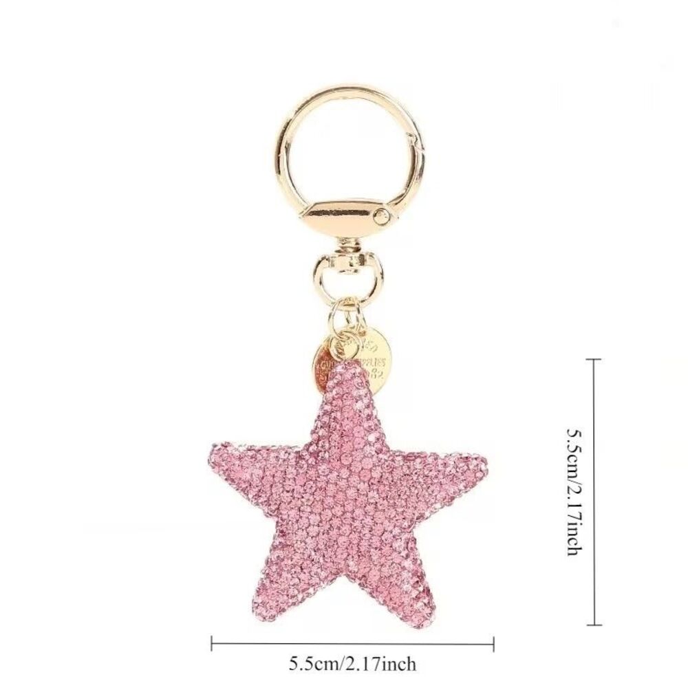 All Over Rhinestone Star Gold Key Chain Purse Backpack Charm Keychain - Picture 2 of 3